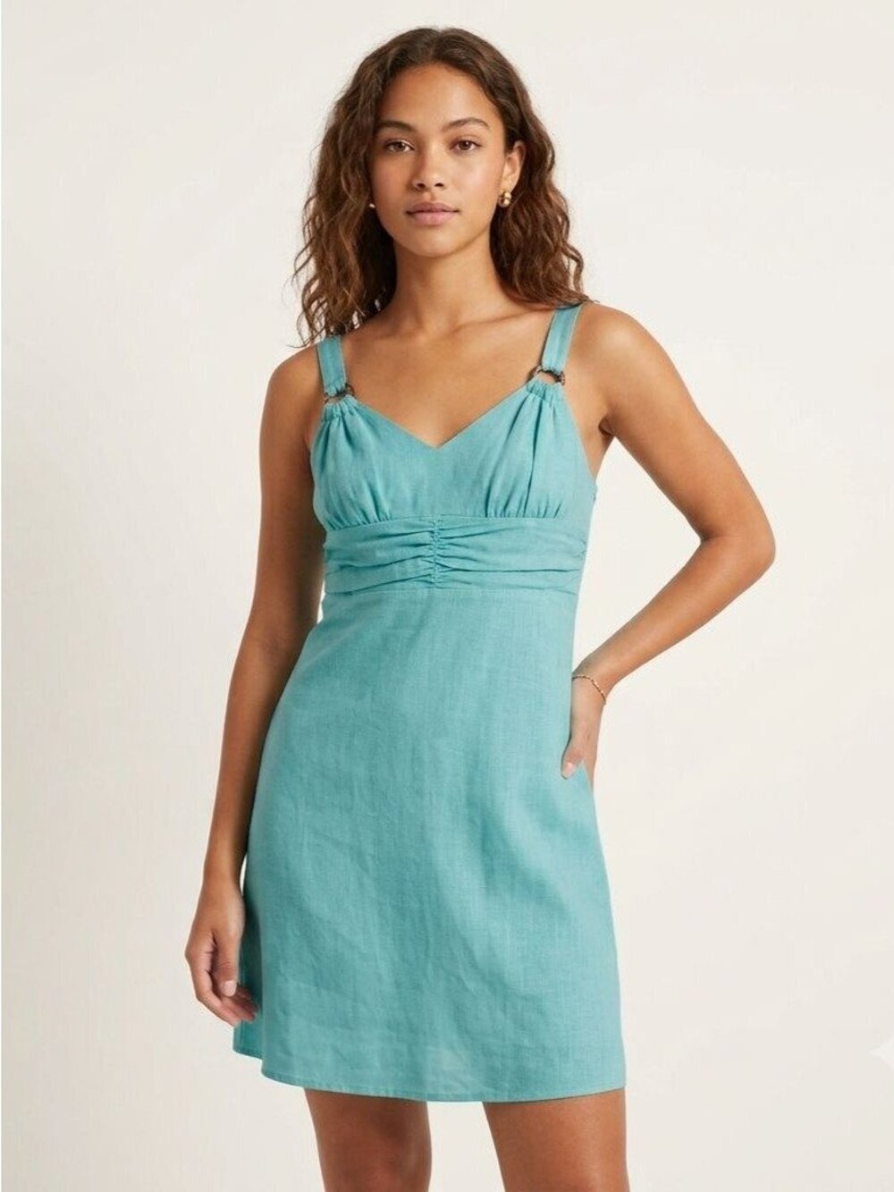 NWT Women's - Very J Teal Ruched Waist Mini Dress, Size Small